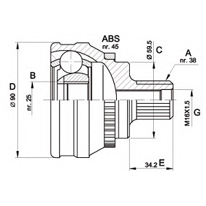  AUDI 80/100/A6 82-95 (ABS) 38/25 .